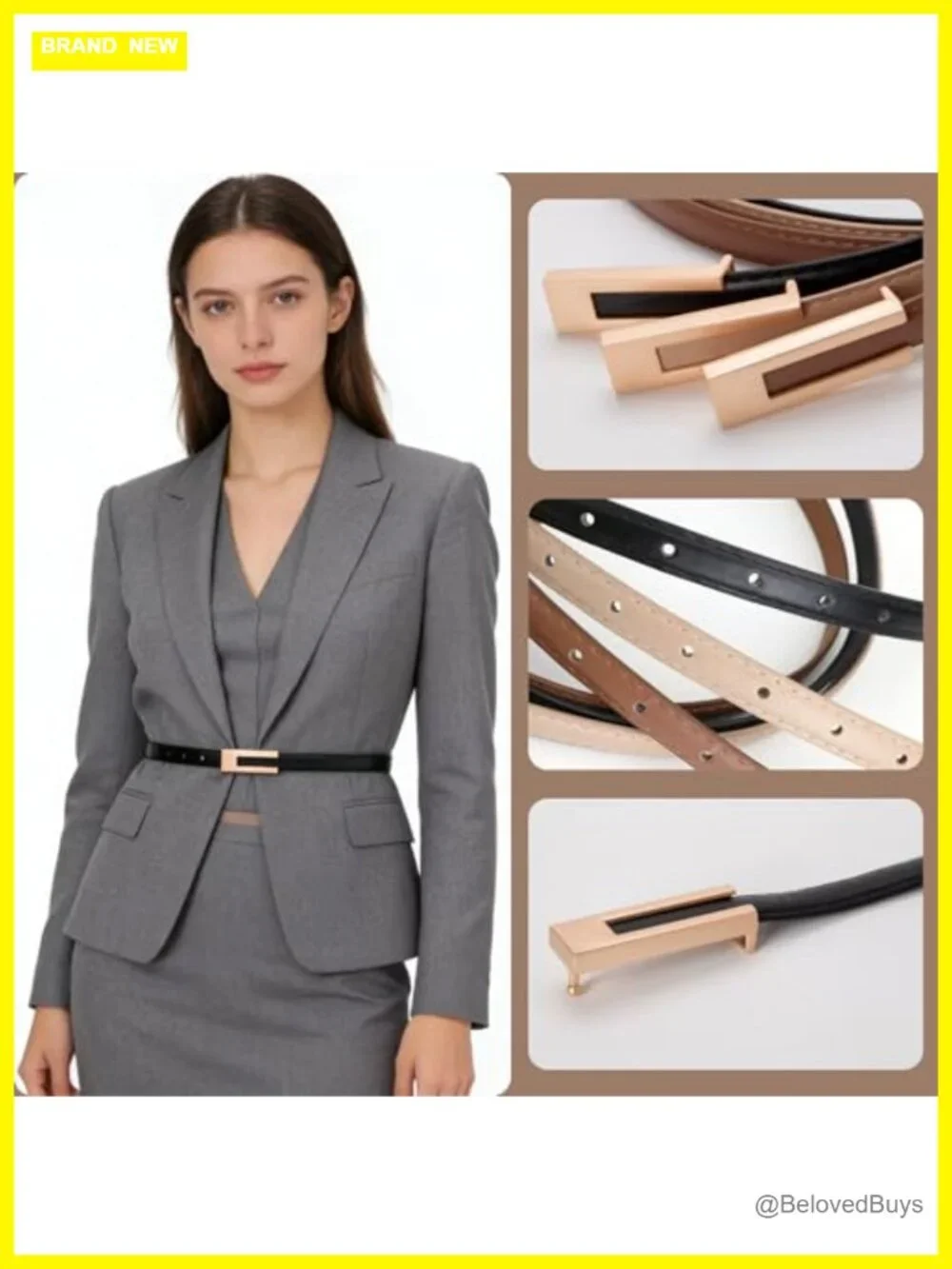 Skinny Faux Leather Belt for Women with Gold Buckle